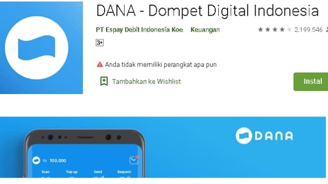 Download e-Wallet Dana Aplikasi  Transaksi Marketplace dan Transfer Antar Bank